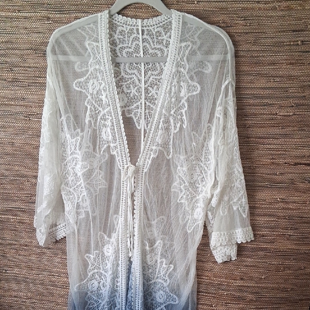 Boho Lace Kimono – Ombre Blue Fade & Romantic Lace